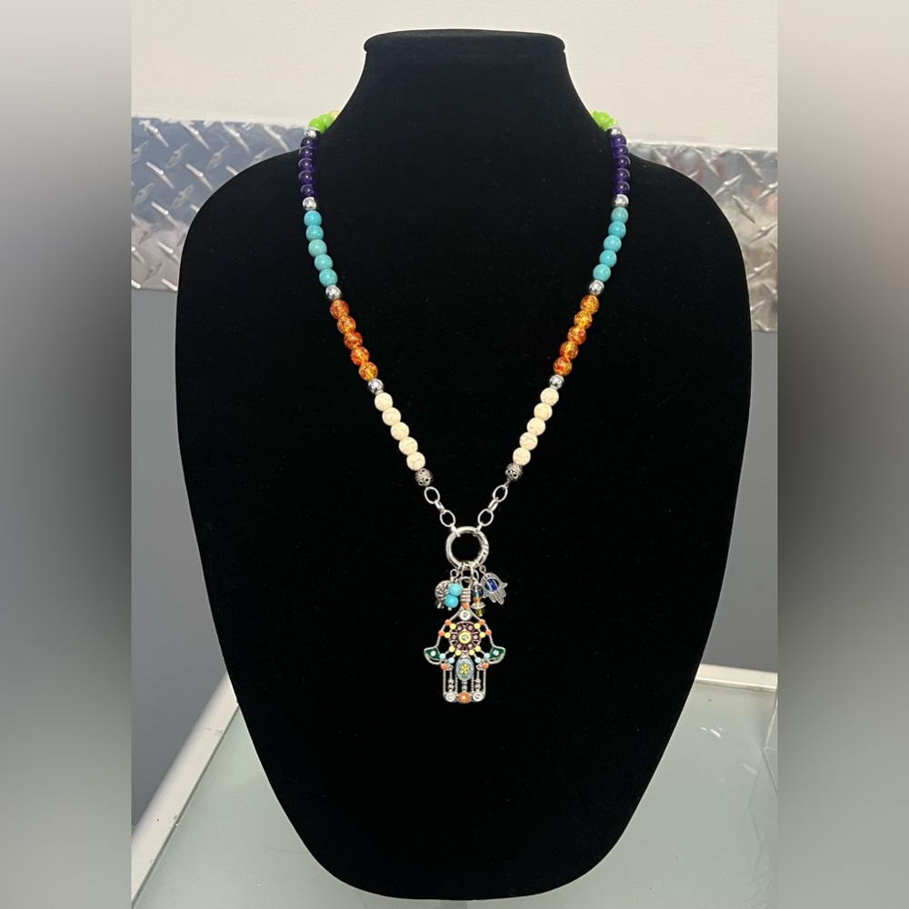 Hand Crafted Bo-Ho Hamsa Beaded Necklace Removable Charms